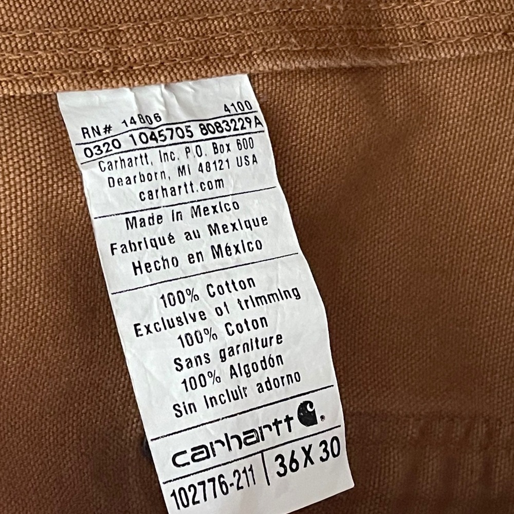 Carhartt Mens Brown Duck Bib Overalls Double Front Work Pants 102776-211 36x30 - Picture 7 of 7